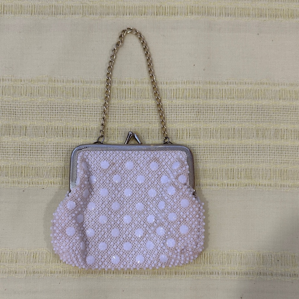 Chic White Beaded Wristlet